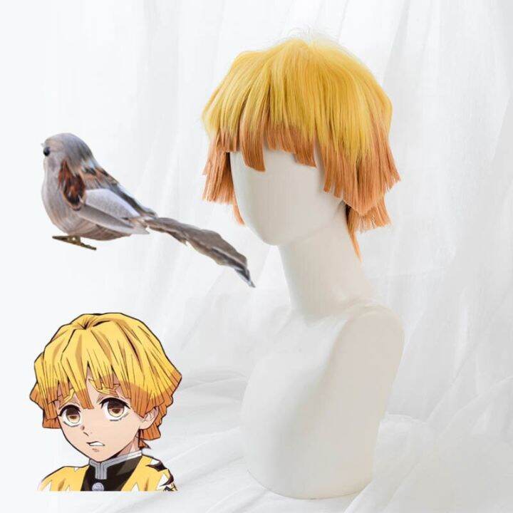 anime-demon-slayer-kimetsu-ไม่มี-yaiba-ชุดคอสเพลย์-zenitsu-agatsuma-wigs-golden-hair-sparrow-bird-headdress-cs146