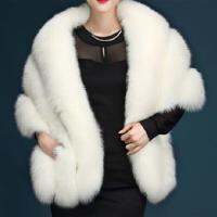 Xingke J60E สตรีหรูหราฤดูหนาว Faux Fur ผ้าพันคอคอ Shrug V คอ Shawl Wrap Stole เจ้าสาวเสื้อคลุม Cape สำหรับงานแต่งงาน