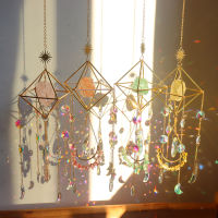 K9คริสตัล Catchers Wind Chime เพชร Hexagon Moon คริสตัลหินสีธรรมชาติแสงแดดดัก Windchimes เครื่องประดับ