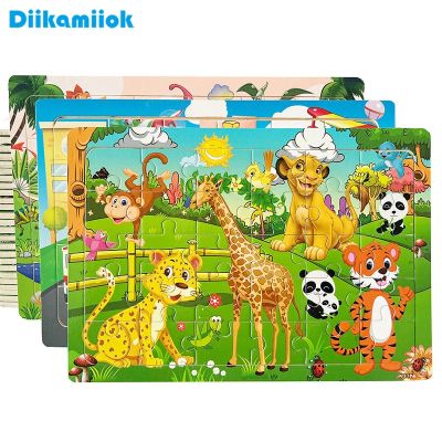 30 Pieces Wooden Jigsaw Puzzle Kids Cartoon Animal Vehicle Puzzles Games Baby Early Learning Educational Toys for Children