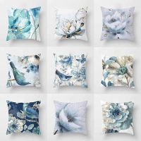 Blue Flower Print Decorative Home Seat Pillowcase Car Sofa Cushion Pillow Pillowcase Square Pillowcase