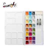 Seamiart 2023ชุดกล่องของขวัญรูปวาดสีน้ำโลหะกลิตเตอร์24สีสำหรับสีน้ำศิลปินอุปกรณ์วาดรูป