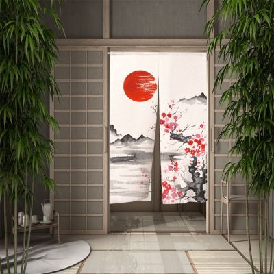 Fashion 2023 Japanese ink door, sunset, mountain flower exchange curtain, kitchen decoration, half curtain hanging from the veranda
