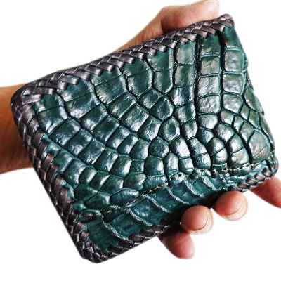 You Link Best Seller Pay At Home  Crocodile Genuine Leather dark green หนังจระเข้แท้ๆ สีเขียว มรกต กระเป๋าสตางค์ 2 พับ หนังจระเข้เเท้สีเขียวเข็มสดใส