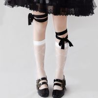 Young Girl Student Lolita Calf socks Glass Stockings Lolita Women Slim White Japanese Flower Embroidery Tight Leg Socks Cosplay