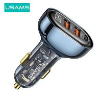 USAMS 125W Car Charger USB Type C PD QC 3 Ports Transparent Digital Display Fast Car Charger For iPhone Xiaomi Huawei Samsung Car Chargers