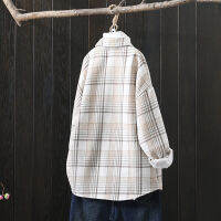 Winter New Women Vintage Oversize Woolen Plaid Shirts Warm Full Sleeve Thick Trun-down Collar Fleece Blouse Casual Outwear T1O90