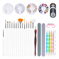 38Pcs Nail Art Kit Manicure Set Brushes Dotting Pen Rhinestones Striping Tapes Sticker Decoration Pusher Pedicure Nail Care Tool