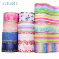 Rainbow Gradient Soft Colors Grosgrain Fabric Ribbon with 1-1/2-Inch by 5-Yard Gold Butterfly Ribbon for Sewing  Hair Bow Clips Gift Wrapping  Bags