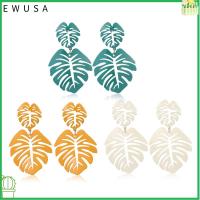 แฟชั่น EWUSA ชายหาดฤดูร้อนเครื่องประดับผู้หญิงแบบโบโฮใบ Monstera ตุ้มหูยาวต่างหูระย้าใบมะพร้าว