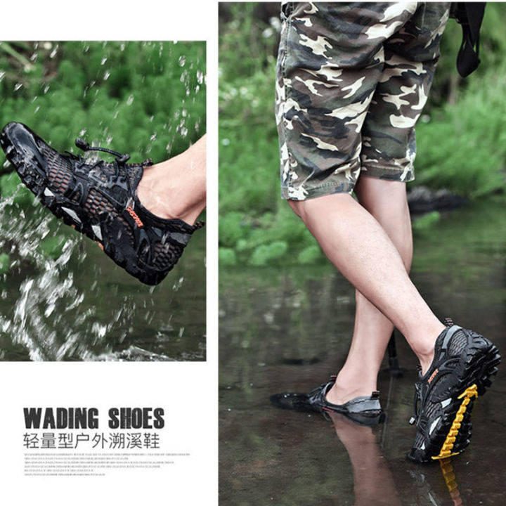 รองเท้าเดินป่ากลางแจ้งของผู้ชาย-รองเท้าต้นน้ำตาข่ายกันน้ำและระบายอากาศ-men-shoesรองเท้ากีฬากลางแจ้งที่ทนต่อการสึกหรอกันลื่น