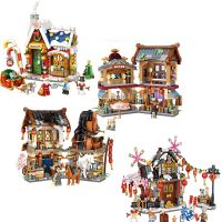 Loz 1243 1244 1223 China Mini Street Grocery Store Theme Christmas House Building Blocks Santa Claus City Brick Education Toys