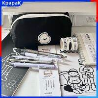 KpapaK เคสดินสอวาดรูปลูกสุนัขน่ารักสีดำ,กระเป๋าเครื่องเขียนกันสกปรกกระเป๋าผ้ากล่องดินสอนักเรียนกระเป๋าเก็บของเพิ่มพวงกุญแจลูกสุนัขน่ารัก