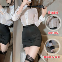 Women Sexy Chiffon Secretary Uniform Student Clothes Nightclub Pure Sex Couple Pajamas White Shirts No Take Off Short Skirt Temptation GHGO