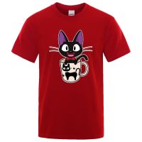 Cute Teacup Cat Cartoons Printing Mens Tshirt Hop Street Clothes Tshirts Man Breathable Gildan