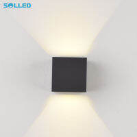 SOLLED โคมไฟ LED ติดผนัง12W AC85-265V COB,ไฟกำแพงระเบียงกลางแจ้งทรงลูกบาศก์อะลูมิเนียมกันน้ำ