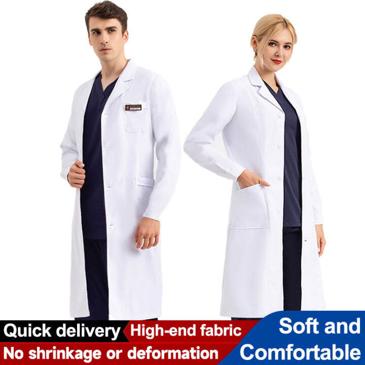 cod Lab Coat White Lab Gown Long Sleeve Laboratory Gown White Coat