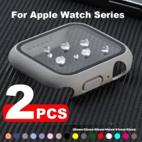 2Pcs Full Cover For Apple Watch Series 7 6 5 4 3 2 1 Matte Plastic Bumper Hard Frame Case With Glass For iWatch Screen Protecto