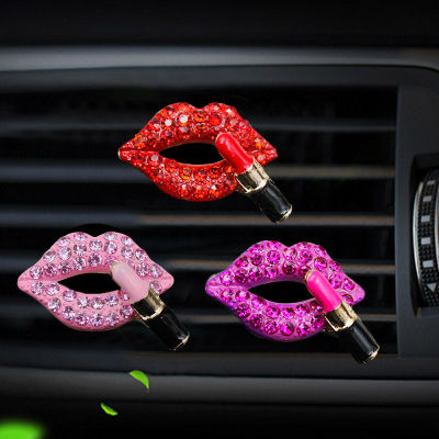 Car Air Outlet น้ำมันหอมระเหยน้ำหอมคลิปเพชรสีแดงริมฝีปากคลิปน้ำหอม Air Freshener คลิปอุปกรณ์ตกแต่งภายในรถยนต์-dliqnzmdjasfg