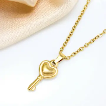 Gold Heart Key Necklace, Gold Key Pendant, 24K Gold Plate Over Sterling Silver Key Charm Jewelry, Key to My Heart Necklace, Gift for Her