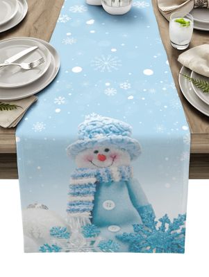 【LZ】✠○✥  Christmas Decoration 2023 Snowman Snowflake Linen Table Runners Coffee Table Wedding Country Dining Table Runner Washable