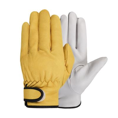 Motorcycle sheepskin Leather Gloves Motocross Wear-resistant Garden Gloves Riding Bicycle welding gloves Yellow White