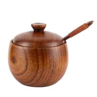 【CW】 1Pcs Wood Tableware Spice Jar Supplies Seasoning Sauce Pot with Lid Bowl Shaker Tin Soy Cruet