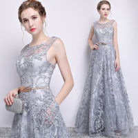 Dress for dinner grey Banquet Evening Dress Elegant Elegant Slim-Fit Slimming Dress Long Hosts Dress Womens Summer H192