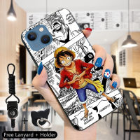 Volans เคสสำหรับ Apple iPhone 15 Pro Max 15 15 Pro แหวนใส่นิ้วสายคล้องคอลายการ์ตูนสีดำและสีขาวดีไซน์ลูฟี่เคสมือถือกันกระแทกเคสโทรศัพท์ป้องกัน TPU ซิลิโคนนิ่ม