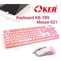 คีย์บอร์ดเกมส์มิ่งสีชมพู OKER KB-789+OKER mouse G21 Ergonomic Gaming Galaxy Pink รุ่น G21 เม้าส์สำหรับเล่นเกมส์