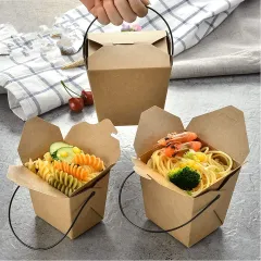 Microwaveable Folding Natural Kraft Food Boxes Take Out Disposable Paper  Boxes Leak and Grease Resistant Meal Prep