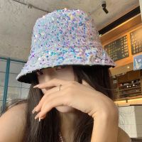 Topi Bucket แวววาว OVERCH หมวกชาวประมงพับได้ปักเลื่อมฮิปฮอปหมวกผู้ชายผู้หญิงผู้หญิง