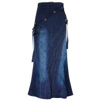 สุภาพสตรี OVERSIZE Fashion Street กระโปรง2023ฤดูร้อน A line DENIM กระโปรงผู้หญิงฤดูร้อน sundress ลำลองสูงเอวยาว skir TT