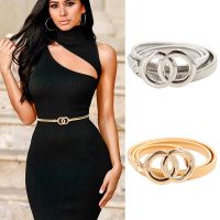 【CW】 Double Ring Shape Belts for Girl Women 39;s Belt Gold Silver Elastic Metal Stretch High Waist Band Dress Wedding 2022