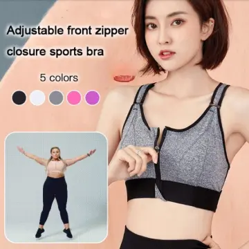 Women Sports Bras Tights Crop Top Yoga Vest Front Zipper Plus