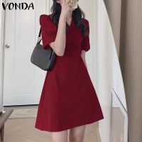 ✐ Vonda ชุดมินิเดรส คอวี แขนสั้น สีพื้น สไตล์เกาหลี สําหรับผู้หญิง