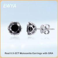 EWYA Sparkling Real 0.5-2CT D Color Moissanite Stud Earrings For Women S925 Silver Plated Rhodium Black Diamond Ear Studs Gift