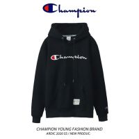 Champion เสื้อกันหนาวแขนยาวมีฮู้ดปักลายโลโก้ทรงหลวมสําหรับผู้ชายและผู้หญิง