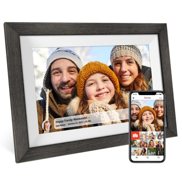 Frameo 32GB memory 10.1 inch smart digital picture frame wood WiFi IPs ...