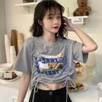 ฤดูร้อนผู้หญิงขนาดใหญ่ไขมัน mm200 ปอนด์ผิดปกติเปิดสะดือไหล่ T เสื้อยืดผู้หญิง 240 หลวมย่อหน้าสั้นๆ 300 สุดยอด