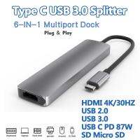 [HOT HAIXWLXKWW 589] 6พอร์ต USB 3.0 TypeC Hub Splitter ใช้อะแดปเตอร์4หลาย Expander 87W สำหรับ Macbook Pro