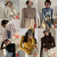 Japan Korea Simple Solid Color All-Match High Neck Slim-Fit Inner Outer Wear Long-Sleeved Bottoming Sweater Womens Thin Top Shirt S
