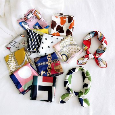 【CC】✈✌  50cm New Print Small Scarf Necktie Handbag Silk Scarves Hat Wrap Hair Bandana Headwer Accessory