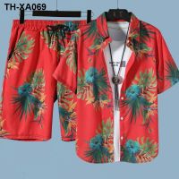 Summer Beach Suit Mens Short-Sleeve Floral Shirt Large Size Loose Hawaiian Couple Casual Shorts Shirt Set