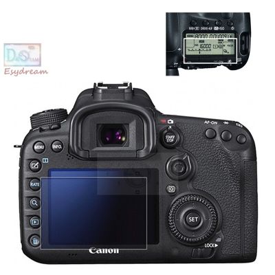 Self-adhesive Tempered Glass Main LCD + Info Top Shoulder Screen Protector for Canon 7D Mark II 7D2 7DII MKII Camera Drills Drivers