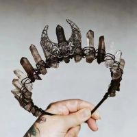 Factory Outlet Natural Crystal Hair Accessories Brown Moon Crown Hoop Hinged Wedding Festive Head Jewelry