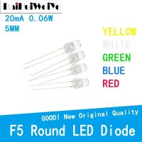 100PCS/LOT Legs UltraBright Red/Green/Blue/White/Yellow Ultra Bright Transparent 5MM Round LED Diode F5 20（mA）0.06 (W) 3V-3.3V