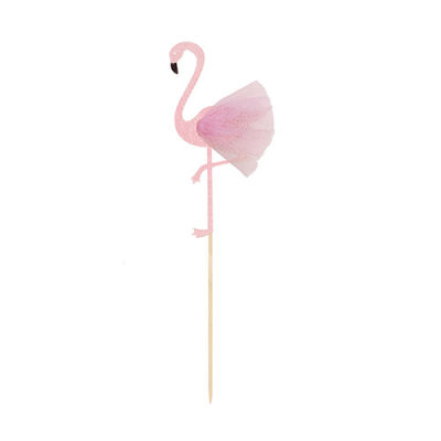JOLLYBOOM ฮาวาย Flamingo เค้กใส่ป้าย Cupcake ตกแต่งเค้กตกแต่งบัลเล่ต์เต้นรำ Flamingo Glitter สีชมพู Fine Feather Flamingo เด็กวันเกิดเค้ก Topper