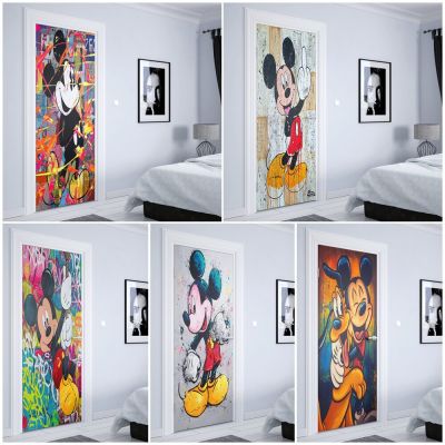 Disney Door stickers waterproof posters Graffiti Mickey Mickey Mouse door decoration Modern Design HD Kids Room Wall Sticker