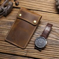 Retro crazy horse leather watch bag convenient creative leather watch storage holster one piece watch case for men male Card Holders